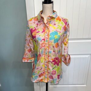 Gretchen Scott Pale Pink Birds and Bees Boyfriend shirt size large